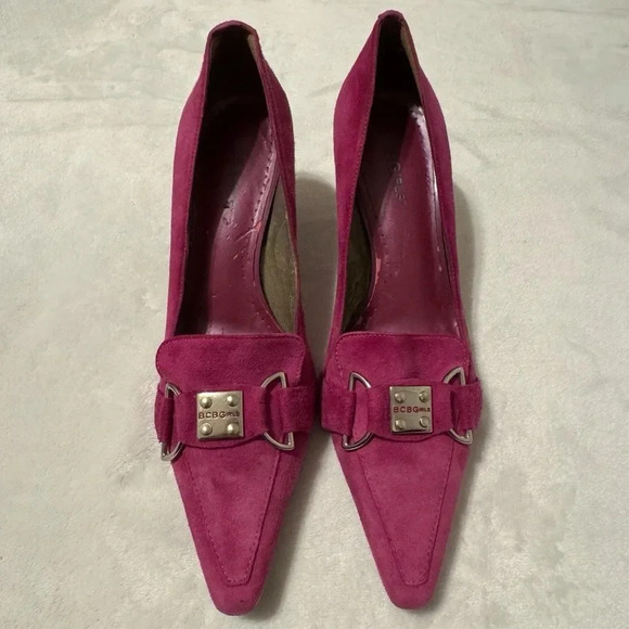 BCBG Vintage Y2K Hot Pink Suede Pointed Toe Kitten Heels, US 6.5 - Picture 3 of 6